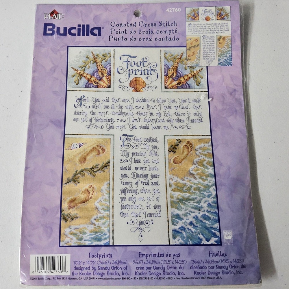Bucilla Footprints Counted‎ Cross Stitch Kit Religious Verse Beach Seashell